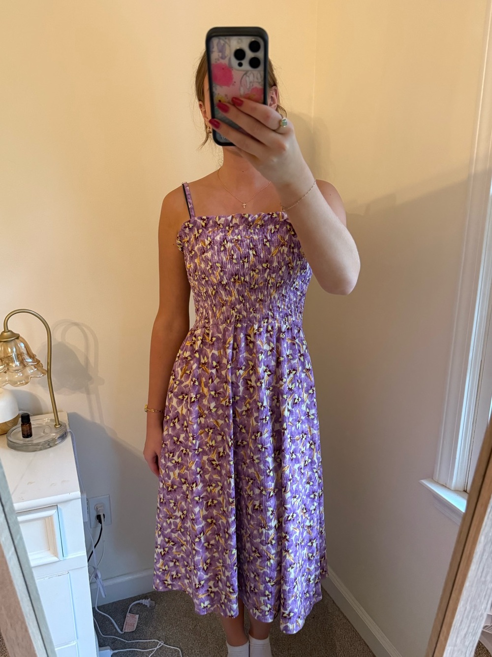 H&M Purple Floral Smocked Midi Dress